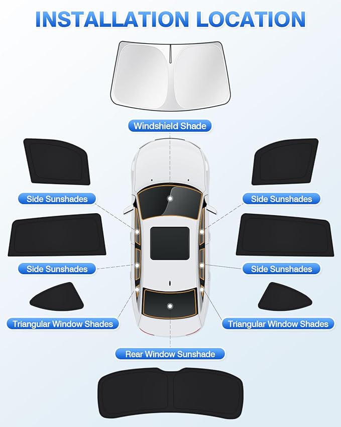 Canvcle Windshield Sun Shade for 2020-2025 2026 Toyota Highlander Accessories Side Rear Window Shade Cover Set Window Sun Visor Privacy for Camping Keep Vehicle Cool Black 8PCS