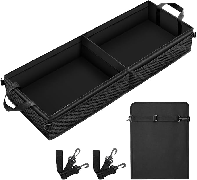 Under Seat Truck Organizer Storage Box with 1 Removable Divider & 5 Storage Mesh Bag, Collapsible Trunk Organizer for Car, SUV, Truck, or Van(Full Size Trucks) Two large storage compartments
