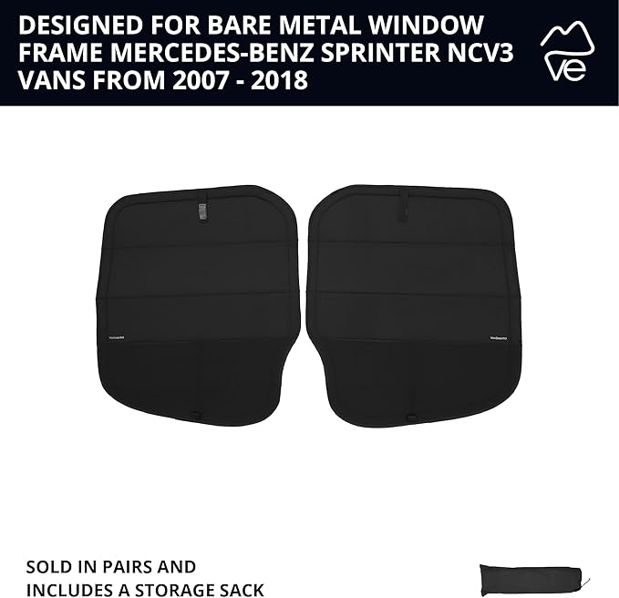 VanEssential Insulated Stealth Blackout Magnetic Window Covers Designed for Mercedes-Benz NCV3 (Van Years 2007 to 2018), Rear Door (Pair), Black
