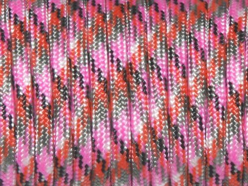 7 Strand Core 550lb Paracord Parachute Cord Lanyard Mil Spec Type III-100ft (Pink+Red Camo(62#))