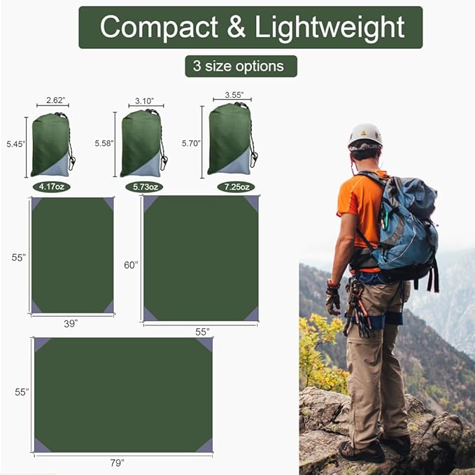 Orga'Neat Pocket Picnic Blanket, Sandproof Lightweight Pocket Camping Tarp, 55″x 60″ Foldable & Fits into Small Bag, Water Resistant Washable Quick Dry Compact Beach Mat for Outdoor Recreation