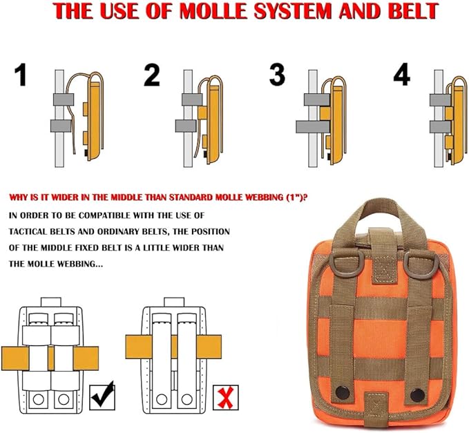 Molle medical pouches empty ifak tactical first aid bag emt med admin pouches edc rip away med kit bag (Orange)