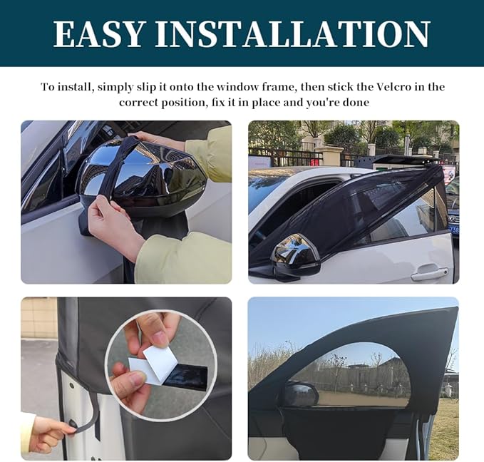 2PCS Double Mesh Car Window Shades for Baby,Upgrade Stretchable Car Window Covers for Privacy with Zipper,Breathable Front/Rear Cars Curtains for Camping/Traveling/Resting (Front Window/2PCS)