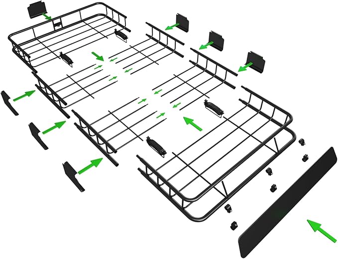 WEIZE Roof Rack Carrier Basket Universal Rooftop 64" x 39" x 5" Large Size Roof Rack + Waterproof Bag, Cargo Net with Attachment Hooks, Ratchet Straps for SUV, Truck