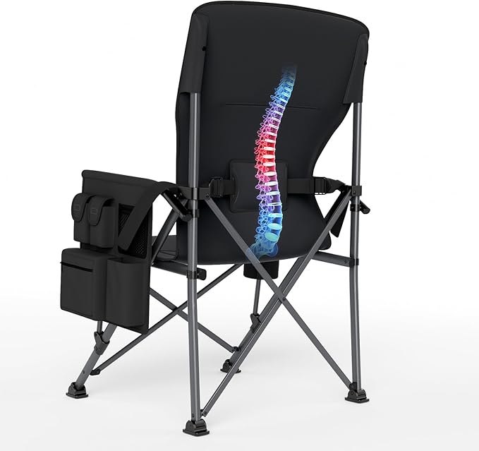 TIMBER RIDGE Oversized Folding Camping Chair with Lumbar Support Adjustable High Back Heavy Duty for Adults Aluminum Support up to 500lbs with Cup Holder, Cooler Bag, Side Pocket