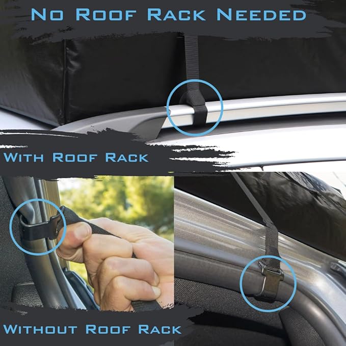 Voyager 10 Cubic Feet Waterproof Rooftop Cargo Roof Bag, No Roof Rack Needed UV-Protected PVC Semi-Coated Mesh, Welded Seams, Water Seal Zipper 36" L x 30" W x 16" H