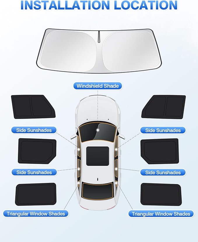 Canvcle Windshield Sun Shade for 2021-2025 2026 Ford Bronco 4 Door Side Rear Window Shade Cover Sun Visor Shield Privacy Protection Keep Vehicle Cool Black 7PCS