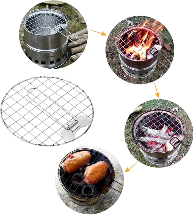 TOMSHOO Camping Stove, Portable Folding Windproof Wood Burning Stove Compact Stainless Steel Alcohol Stove Outdoor Camping Hiking Backpacking Picnic BBQ