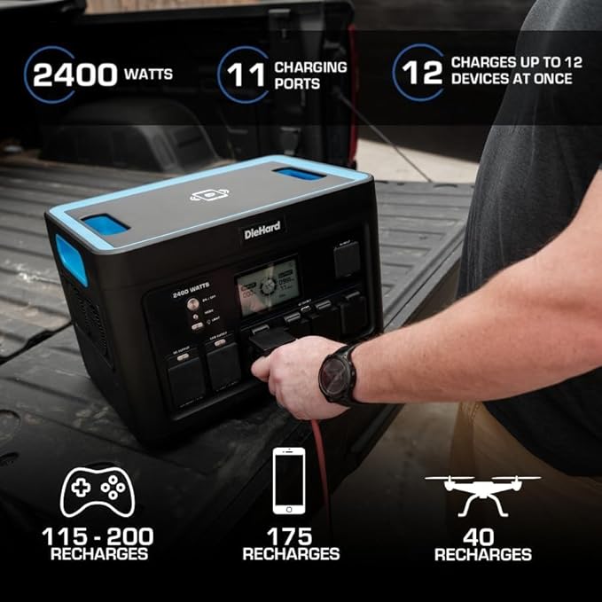 DieHard Portable Power Station 2400-Watt (4800-Watt Peak) 2048Wh with 400W Solar Panel - Quiet Solar Generator, for Home Backup, Weather, Outdoor Recreation, Jobsite and More