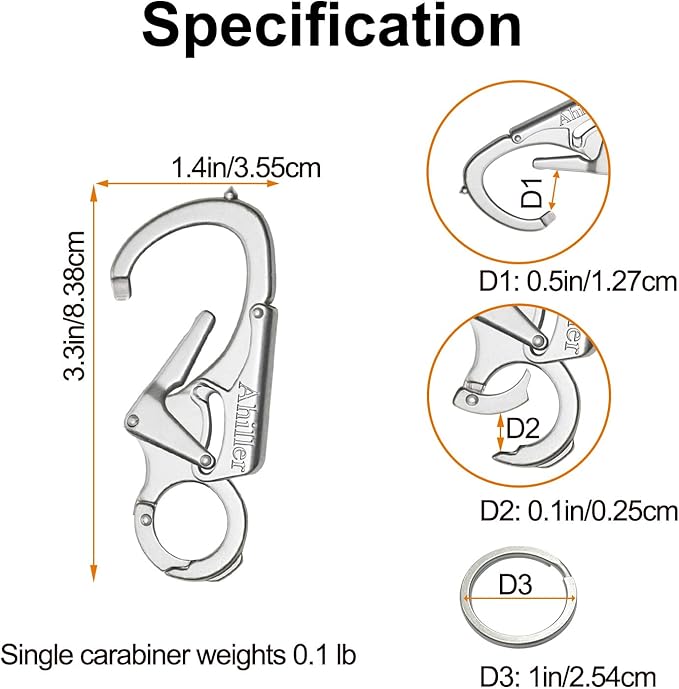 Ahiller Carabiner Keychain Clip, Double Lock Designed - Tungsten Steel Tip, Multifounction Tools for Camping, Hiking, Fishing, Outdoor Survival