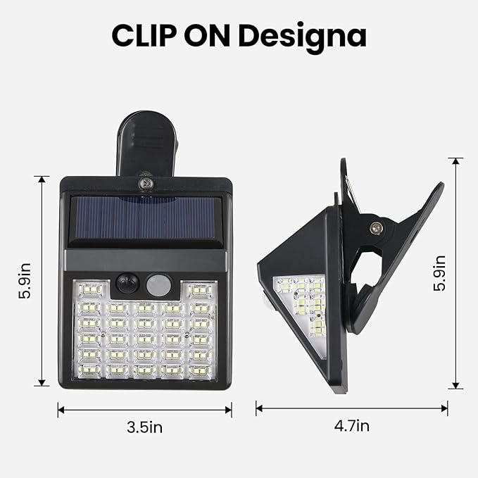 Clip On Solar Lights Outdoor,Motion Sensor Outdoor Lights, 72LEDs 600LM Clip on Solar Fence Lights Outdoor Waterproof LED,Solar Lights for Wall Fence,Deck, Gutter,Camping (4, Black)