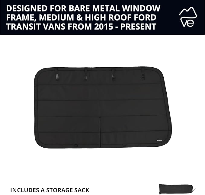 VanEssential Insulated Stealth Blackout Window Cover Designed for Ford Transit High/Medium Roof Crew Window - Black