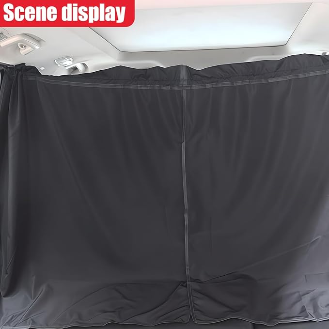 Car Privacy Curtain, Universal Blackout Rear Seat Divider Car Window Shades for SUV Van Sedan, UV Protection, Light Blocking Sun Shades for Travel, Camping, Baby Sleeping, Easy Install (1PC)