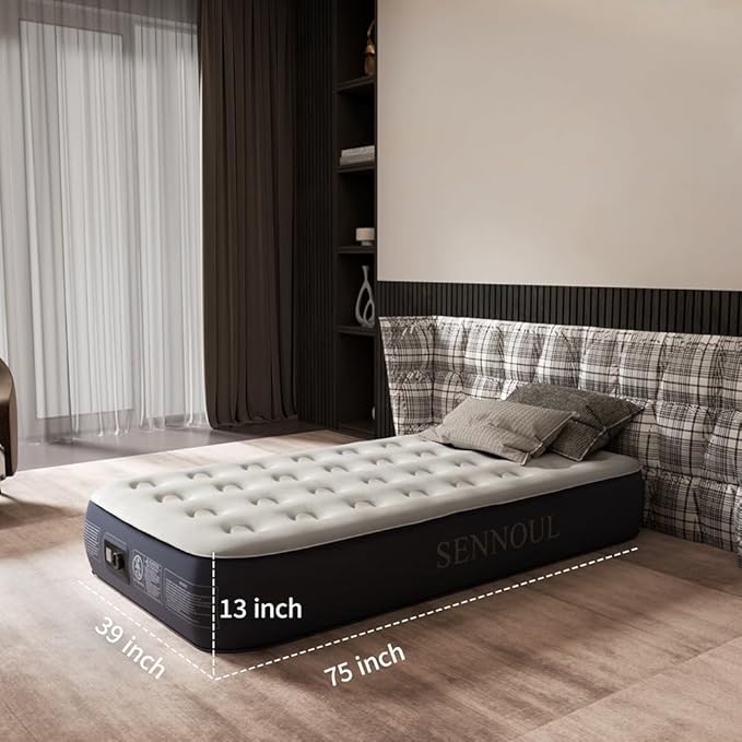SENNOUL Air Mattress Twin with Built in Pump - 2 Mins Quick Self Inflatable,13"/550lbs Max Blow Up Bed, All Night Stability No Lost Air,No Peculiar Smell for Camping,Home,Guests & Portable Travel