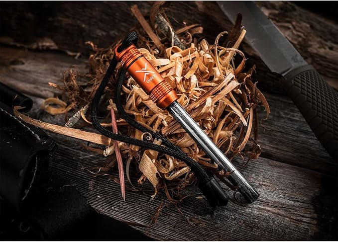 Exotac fireROD Ferrocerium Firestarter with Replaceable 5/16 in. Diameter Waterproof Ferro Rod Striker and Tinder Capsule Compartment with Included quickLIGHT Tabs, Works with Most Bushcrafting Knives