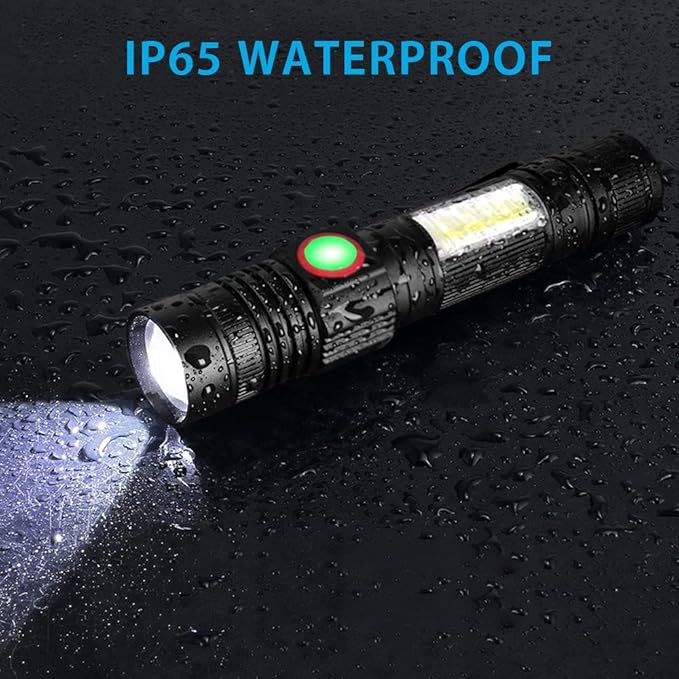 Hoxida Rechargeable Flashlight(Battery Included), Magnetic LED Flashlight with COB sidelight, 1200 Lumen Super Bright LED, Waterproof, Zoomable, 4 Modes Best Flashlight for Camping, Emergency