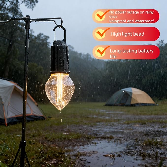 Portable LED Camping Lantern,Hang Anywhere Hook, USB-C Rechargeable, 3 Brightness Modes, Water Resistant for Emergency, Tent, Hiking, Power Outage& Outdoor (Black 1PCS) (T03)