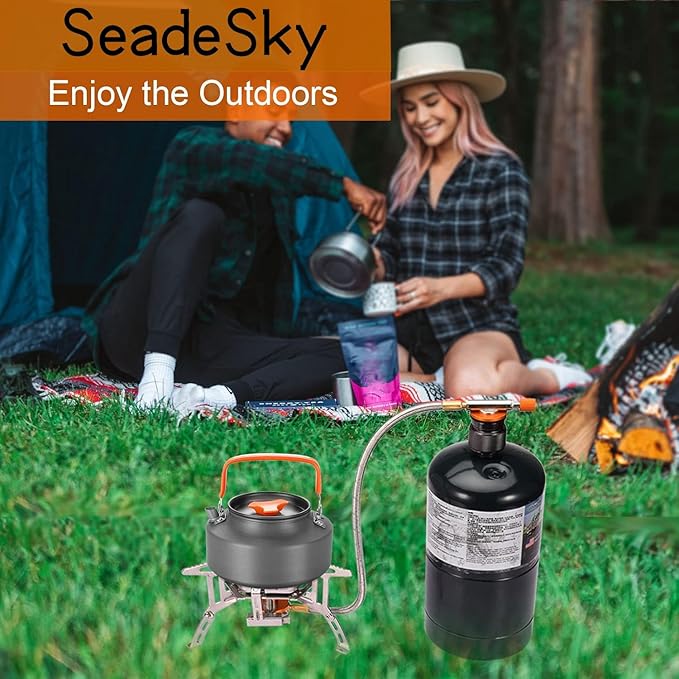 Portable Backpacking Stove with Piezo Ignition Windproof Camping Gas Stove Camp Stove Foldable Burner with Propane Canister Adapter for Outdoor Camping Hiking Picnic