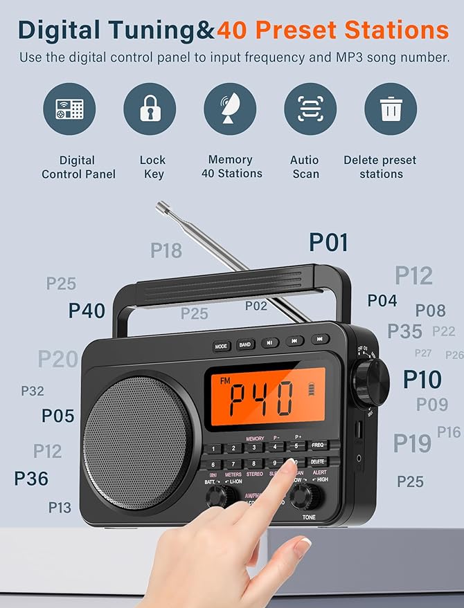 NOAA Weather Alert Radio,Digital AM FM Shortwave Radio with Best Reception,4000mAh Rechargeable Portable AM FM,Support SD Card