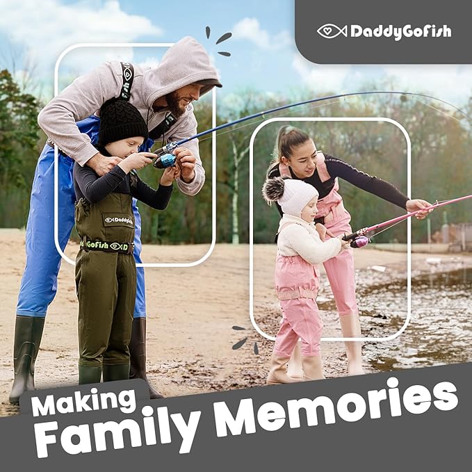 DaddyGoFish Kids Fishing Pole - Rod Reel Combo Tackle Box Starter Set - First Year Small Dock Gear Kit for Boys Girls Toddler Youth Age Beginner Little Children Junior Anglers