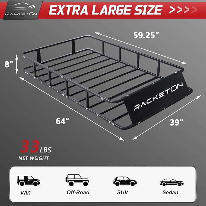 64”x39”x8” Roof Cargo Rack for SUV Car Trucks,Heavy Duty Cargo Basket Anti-Rust Top Luggage Rack