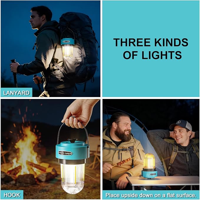 HOMY Rechargeable Camping Lantern, USB-C Dimmable Warm Light, IPX4 Waterproof, Emergency Lantern for Power Outages, Camping, Hiking