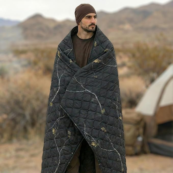 LOOGU Camo Blanket Waterproof Insulation Poncho Liner for Outdoor Camping, Hiking, Hunting, Survival, Backpacking, Picnicking