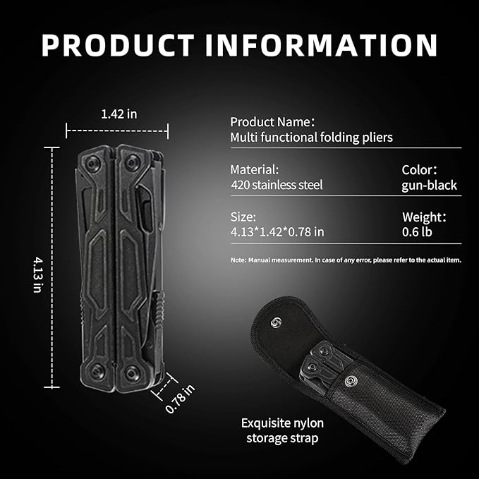 27-in-1Multitool Pliers with Scissors, Rope Cutters,Saw, Screwdrivers,Can Opener,File,Carrying Pouch,Stainless Steel Pocket Multi-Tool Ideal for Camping Survival and Gift,Black