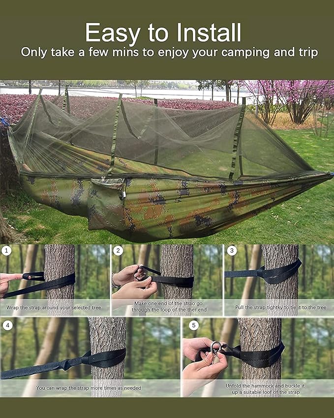 Fotgear Camping Hammock with Mosquito Net - Ultra Lightweight Durable Double/Single Travel Hammock 210T Parachute Nylon with Tree Straps 660lbs Capacity for Garden Camping Backpacking, Camo