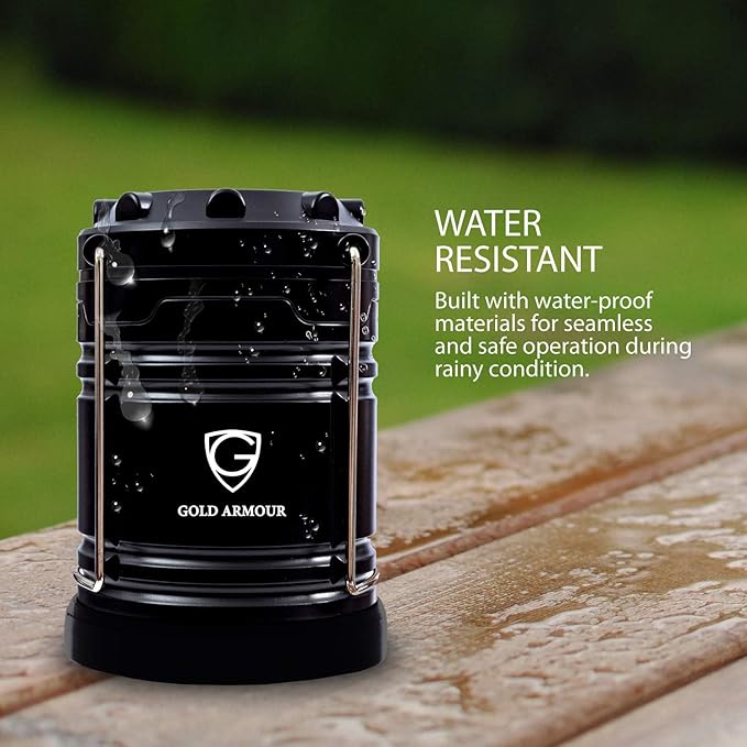 Gold Armour Camping Lantern, Battery Powered LED Lanterns, Survival Kits for Power Outages, Hurricane, Emergency, Portable Camping Essentials
