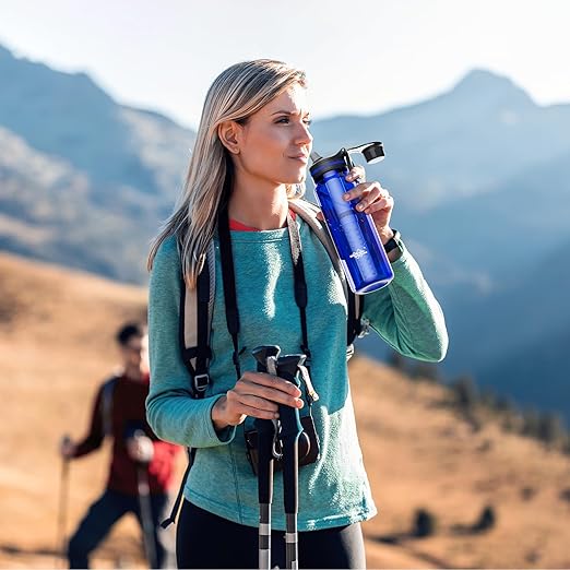 Membrane Solutions C3 Filtered Water Bottle, 36oz BPA-Free Bottle with Replaceable ACF+UF Filter Cartridge, Portable Water Filter, Travel, Hiking & Camping for Drinking Water Anywhere(Blue)