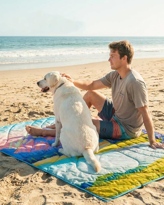 Gonex Camping Blanket with Aero-Warmth Breathable Layer - Puffy Printed Packable Blanket, Ultralight Wearable Water-Resistant Quilt, 79" X 55" for Camping, Beach, Hiking, Travel, Picnics (Landscape)