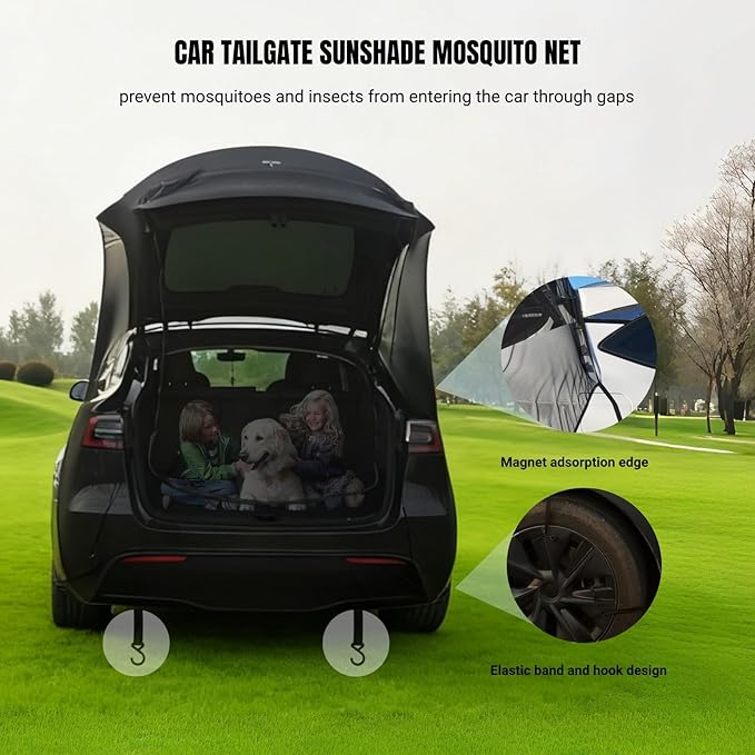 TECUUL Car Camping Tailgate Mesh Screen for SUV, CUV, Mini Van, Tailgate Essentials Ventilation and Mosquito Prevention Magnetic Mosquito Net Easy Installation Camping Essentials Car Accessories