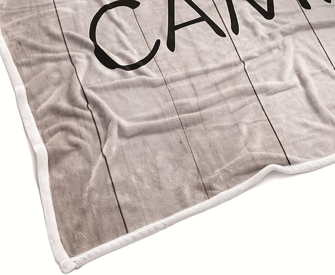 Camping Throw Blanket, Camping Gifts for Camper Outdoor Travel Trailer Blanket, Super Soft Comfy Fleece Flannel Throws Blankets for Couch Bed Sofa Living Room Bedroom Decor Beige 60x80 Inches