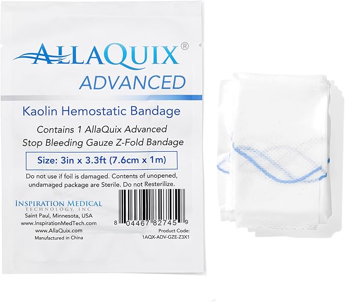 Advanced Kaolin Hemostatic Gauze – Z-Fold Sterile Clotting Bandage (3" x 3.3 ft) | Military-Grade Bleeding Control for Emergency, Trauma, Tactical First Aid, IFAK, and Survival Kits