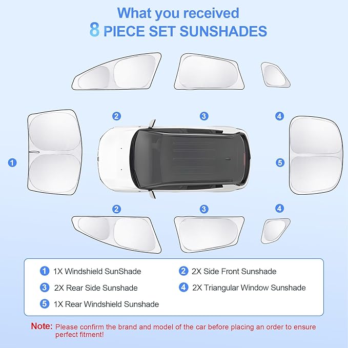 8pcs Car Window Shades for Tesla Model S 2012-2025 2026 (Not Model S Plaid/Long Range) Accessories,Windshield Side Rear Full Sunshade,Sun Visor UV Blocking, Privacy Protection for Camping Outdoor