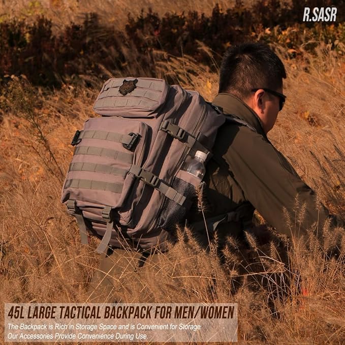 45L Tactical Backpack for Men Women, Military Assault Pack with MOLLE, Large 3 Day Bug Out Bag for Hiking Camping