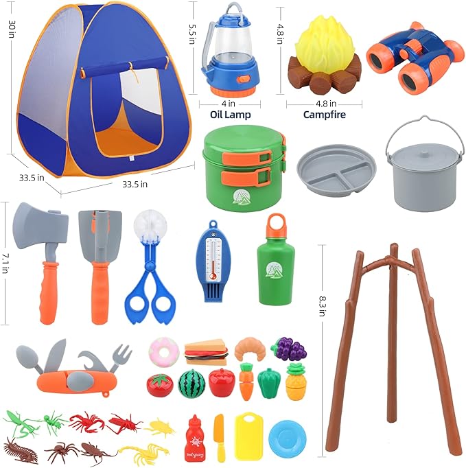 MITCIEN Kids Camping Toys Set with Tent, Camping Toys for Kids, Outdoor for Toddlers Boys Girls Age 3 4 5 6, Include Tent/Campfire/Oil Lamp/Pretend Food