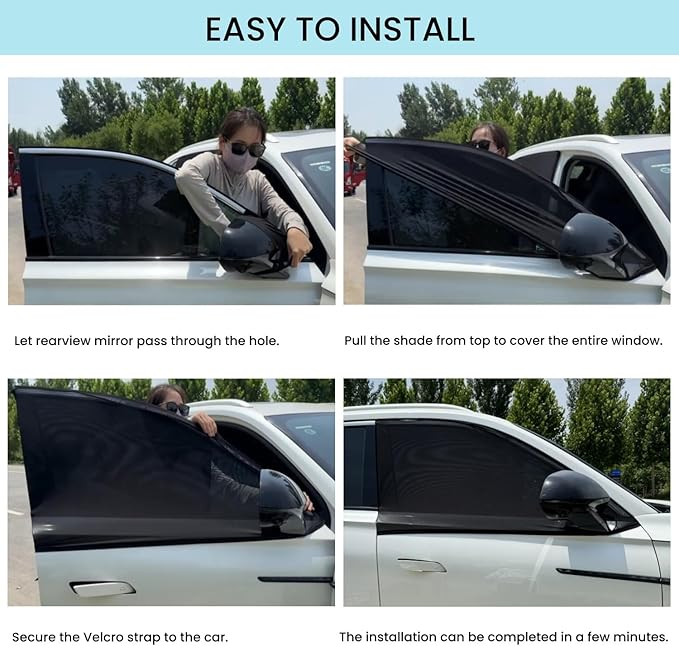 2pcs Car Front Window Screen Mesh, Suitable for Camping, Travel, UV-Protection, Breathable Mesh Car Window Sunshade for SUV Cars