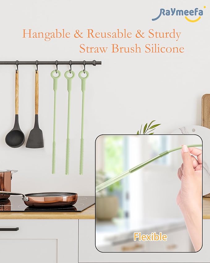 Straw Cleaner Brush Set - Raymeefa Scratch-Free Detail Cleaning for Reusable Straws & Tumblers (Avocado Green)