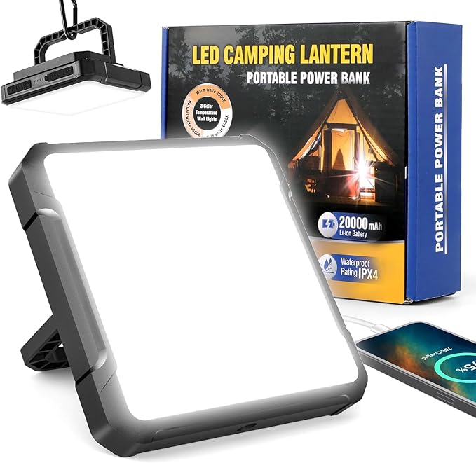 20000mAh Rechargeable Camping Lantern, Portable LED Camping Lights 1300LM Ultra Bright, 36H+ Runtime, 4 Modes, IPX4 Waterproof, Tent Light for Outdoor, Emergency, Blackout, Survival Gear