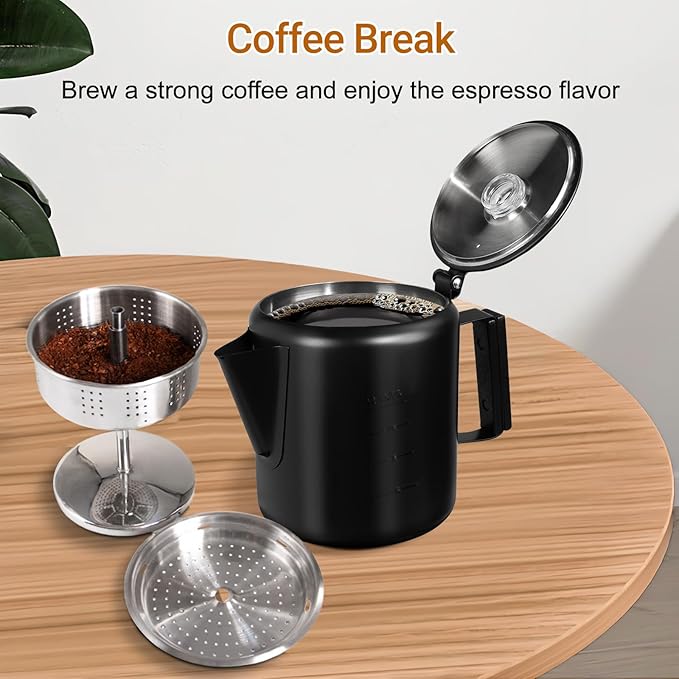 No Coating 12 Cup Percolator Coffee Pot 304 Stainless Steel Moka Pot Stovetop Espresso Maker Italian Greca Cuban Machine 2200ml 74.4oz Suitable for Gas Induction Stovetop Camping Kettle