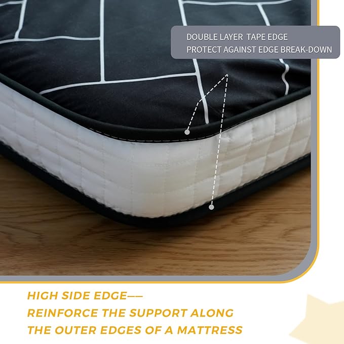 MAXYOYO Black Geometric Pattern Futon Mattress, Japanese Floor Mattress Quilted Bed Mattress Topper, Extra Thick Folding Sleeping Pad Breathable Floor Lounger Guest Bed for Camping Couch, Queen