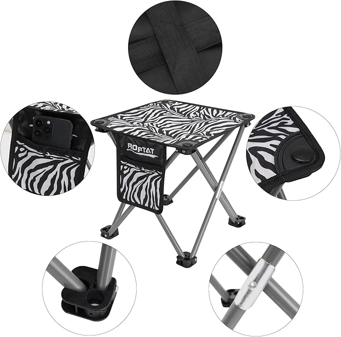 Roptat Portable Folding Compact Lightweight Camping Stool Seat for Camping Fishing Hiking Gardening Outdoor Walking Backpacking Travelling and Beach with Carry Bag (Zebra)