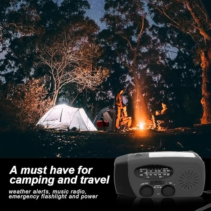 Portable Solar Emergency Weather Radio Hand Crank AM/FM NOAA Survival Radio with LED Flashlight 2000mAh Cellphone Charger for Smart Phone for Home Outdoor Camping Traveling Earthquake