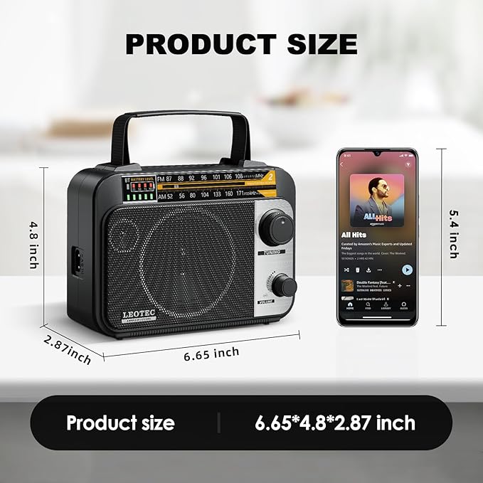 LEOTEC AM FM Radio with Bluetooth,Portable Vintage Transistor Radio Rechargeable Battery/4 AA Cell Battery Operated/Plug in Wall,AUX,Big Speaker,Headphone Small Gifts for Senior