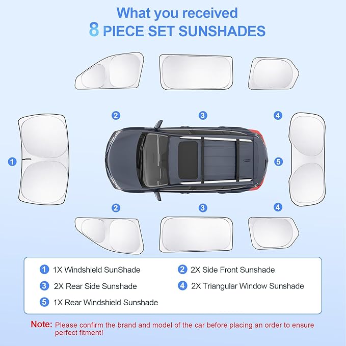8pcs Car Window Shades for Grand Cherokee 2022-2026 Accessories,Windshield Side Rear Full Sunshade,Sun Visor UV Blocking, Privacy Protection for Camping Outdoor(Not for Cherokee L&Jeep Cherokee)