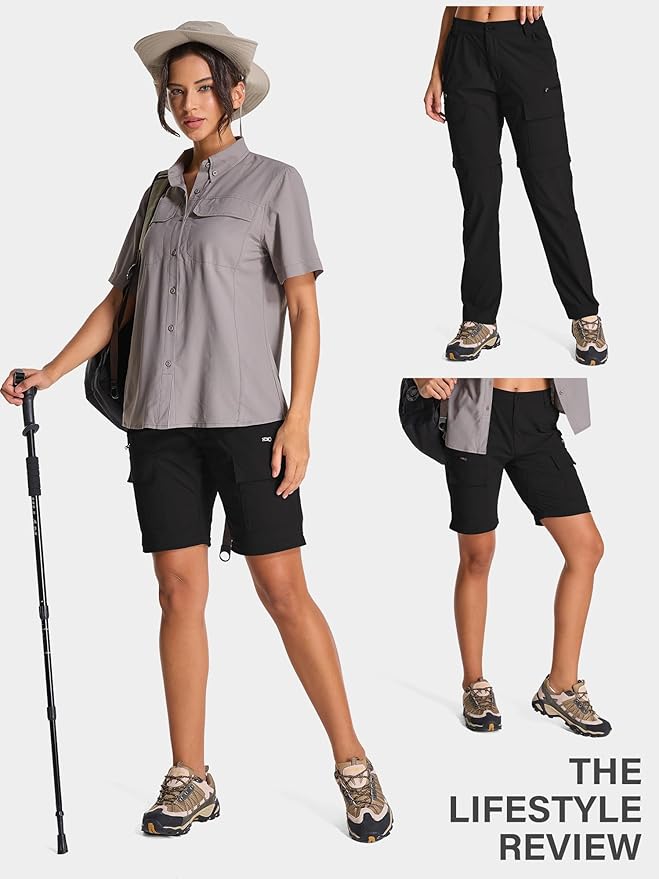 Womens Hiking Pants Convertible Quick Dry Stretch Lightweight Zip Off Outdoor Safari Pants with Cargo Pockets