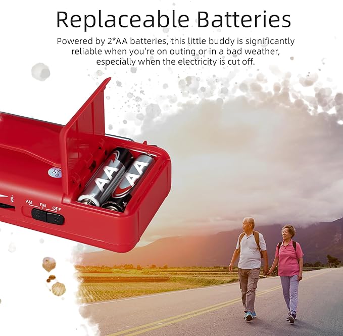 PRUNUS J-166 Portable Radio AM FM, Gifts for Dad and Mom, Battery Operated Radio with Tuning Light, Back Clip, Excellent Reception, AM FM Radios Portable, Transistor Radios