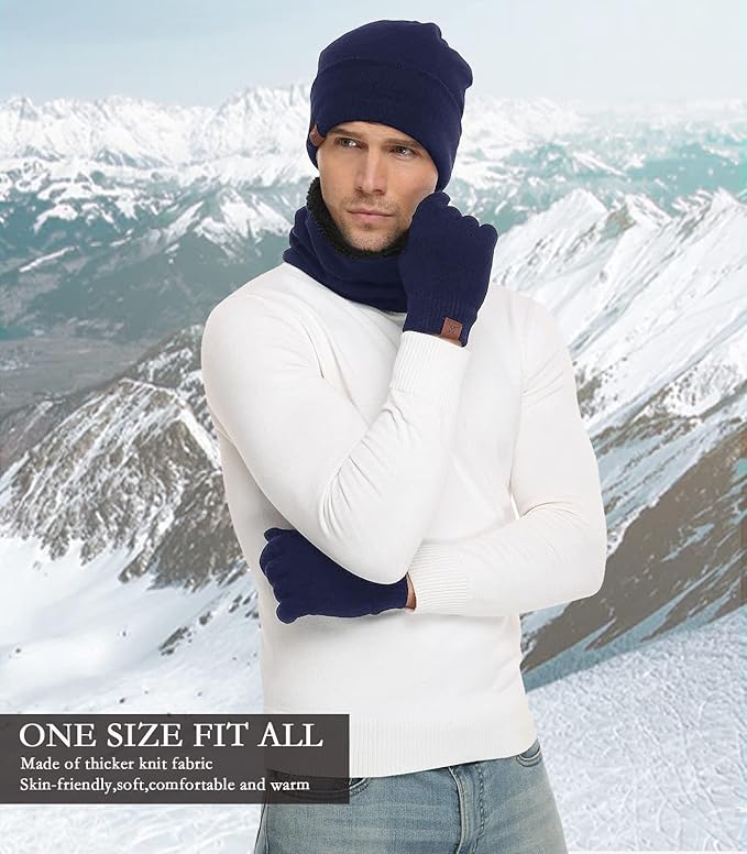 Winter Beanie Hat Scarf Touchscreen Gloves Set for Men and Women, Beanie Gloves Neck Warmer Set with Warm Knit Fleece Lined